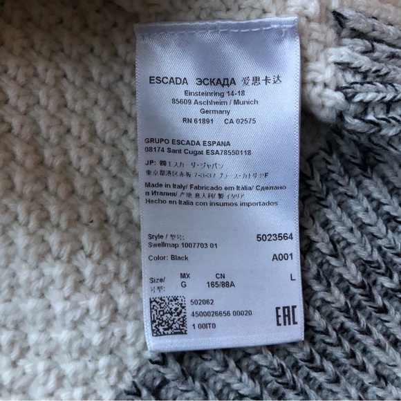 Escada Sport Wool Blend Mock Neck Colorblock Sweater in Black & White Size L - Picture 6 of 13